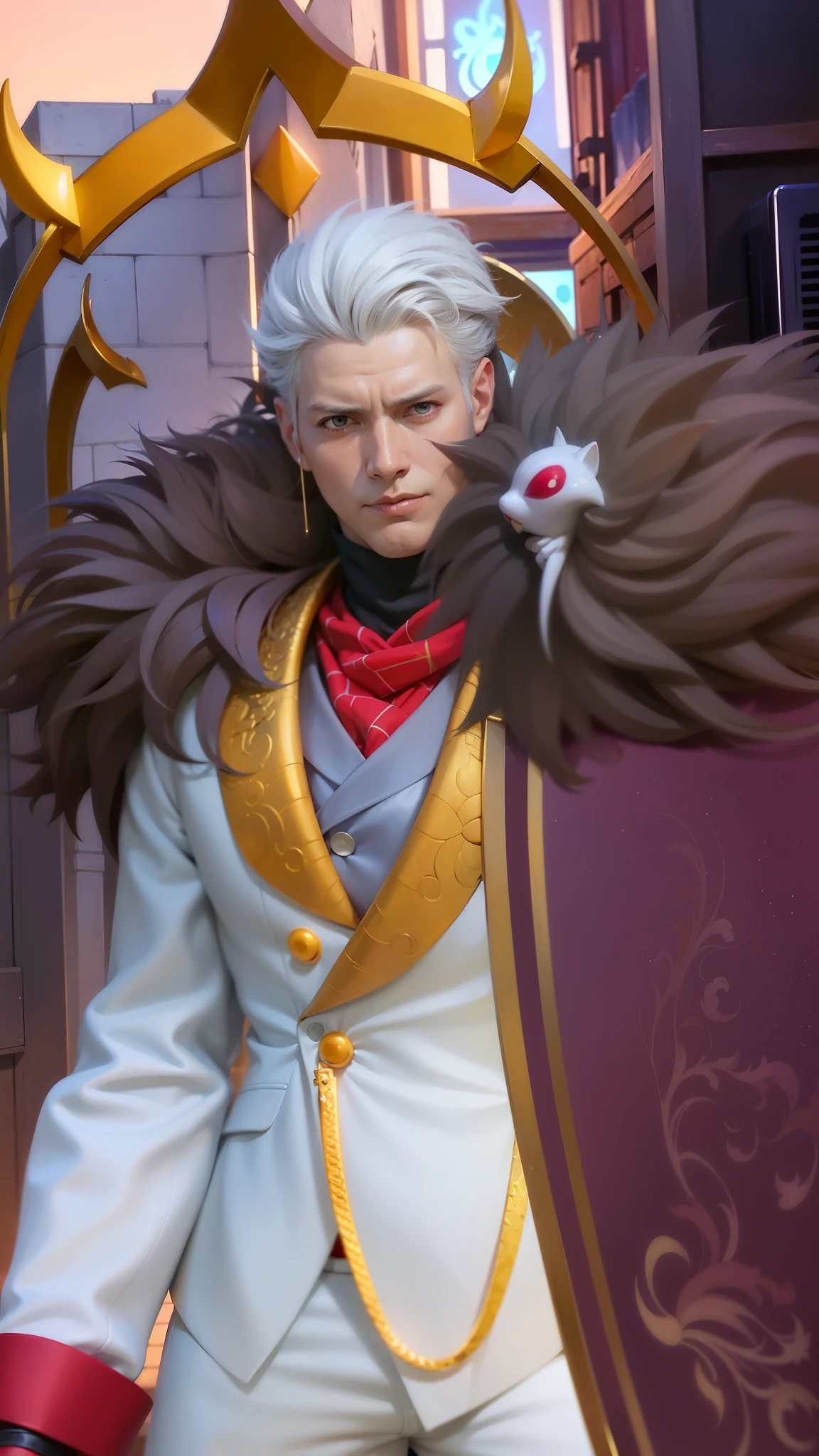 a guy in a white suit and red scarf holding a sword, son of sparda, handsome guy in demon slayer art, key anime art, keqing from genshin impact, ig model | artgerm, rossdraws 1. 0, rossdraws 2. 0, sakimichan frank franzzeta, heise jinyao, rossdraws digital painting