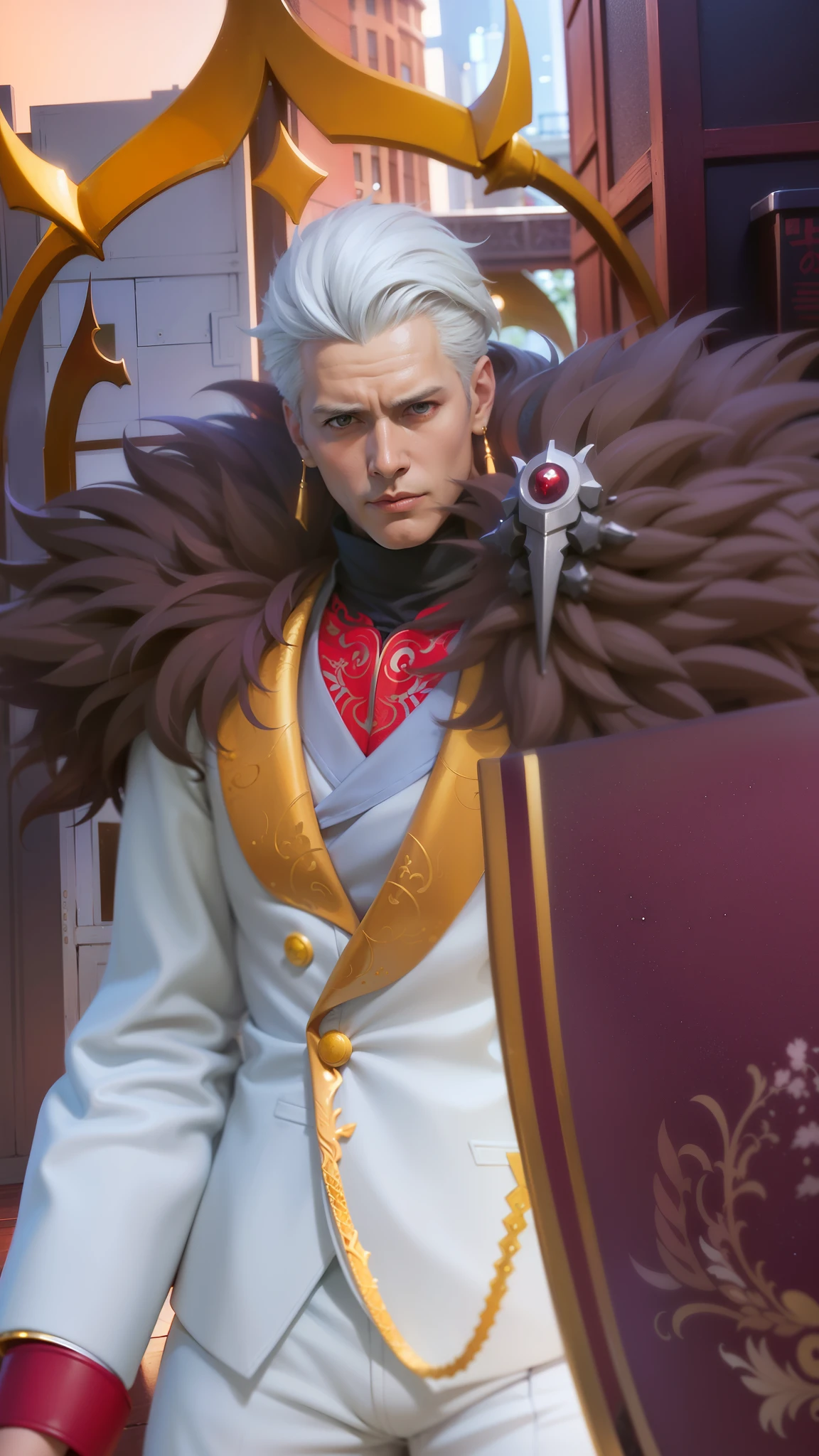 a guy in a white suit and red scarf holding a sword, son of sparda, handsome guy in demon slayer art, key anime art, keqing from genshin impact, ig model | artgerm, rossdraws 1. 0, rossdraws 2. 0, sakimichan frank franzzeta, heise jinyao, rossdraws digital painting