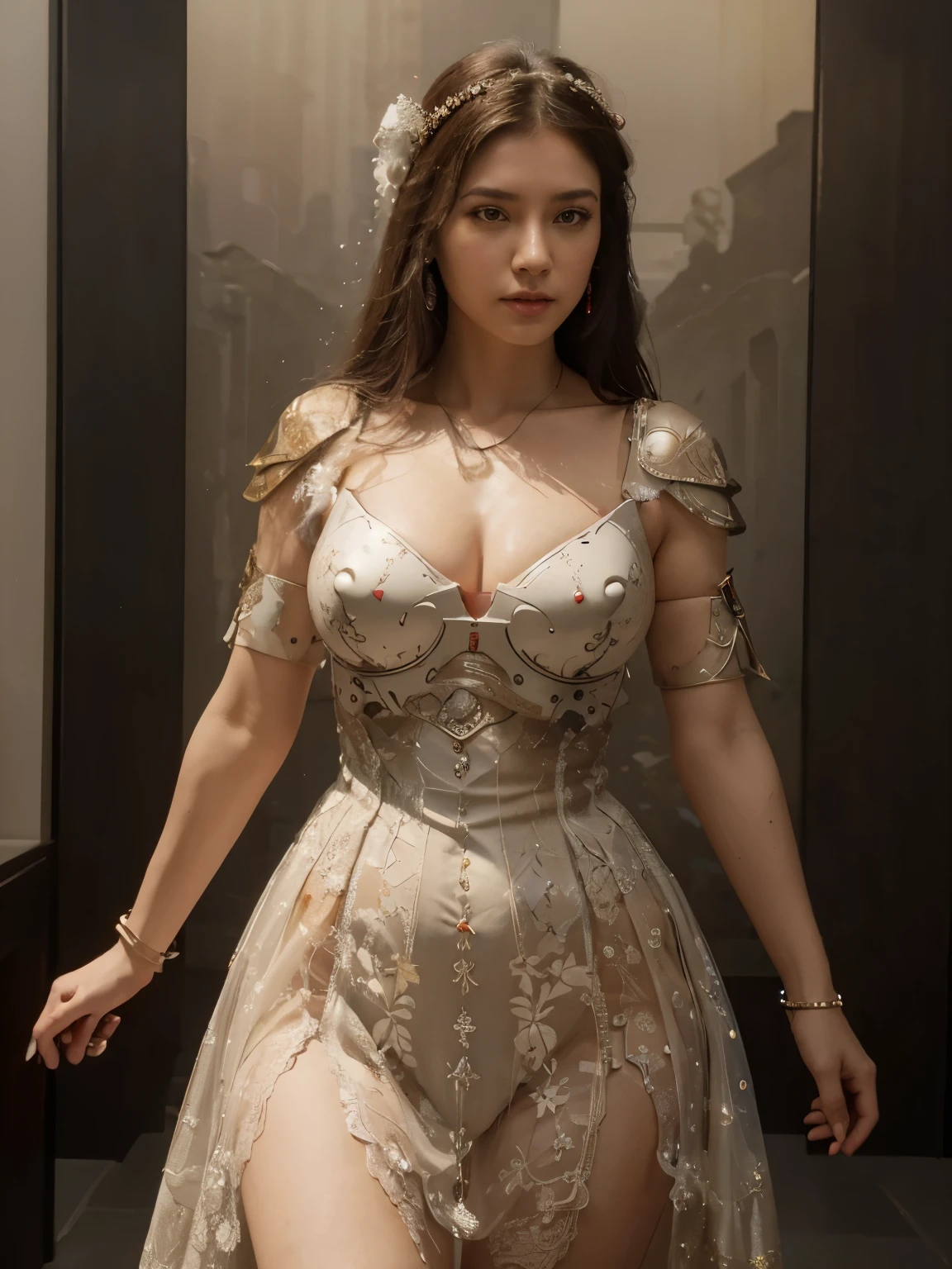 , Cyberpunk, (Fang Tian Painting Halberd, White Horse, Red: 1.1), 1 Man, Mechanical Marvel, Robot Existence, Cybernetics Guardian, Beauty
