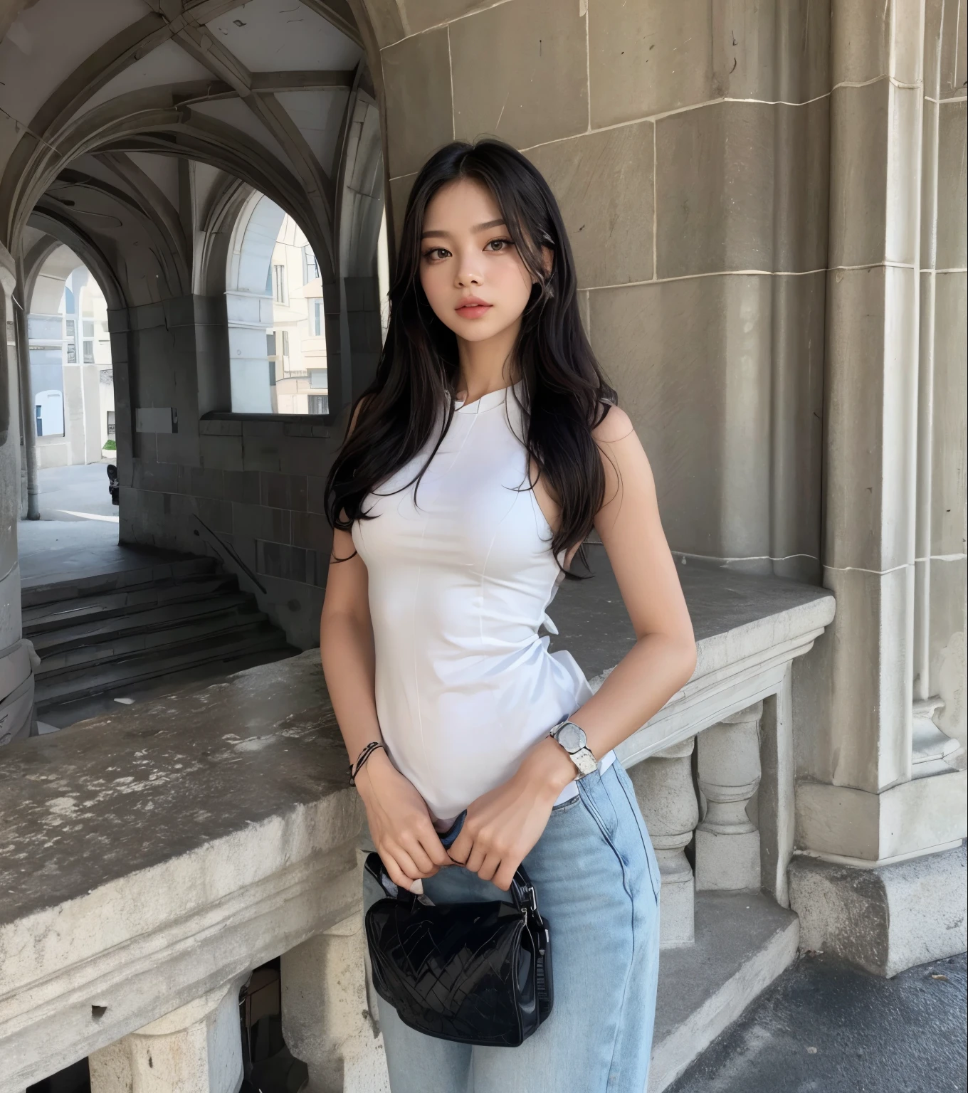 Jennie, rosto latino, foxy eyes, boca bem desenhada 