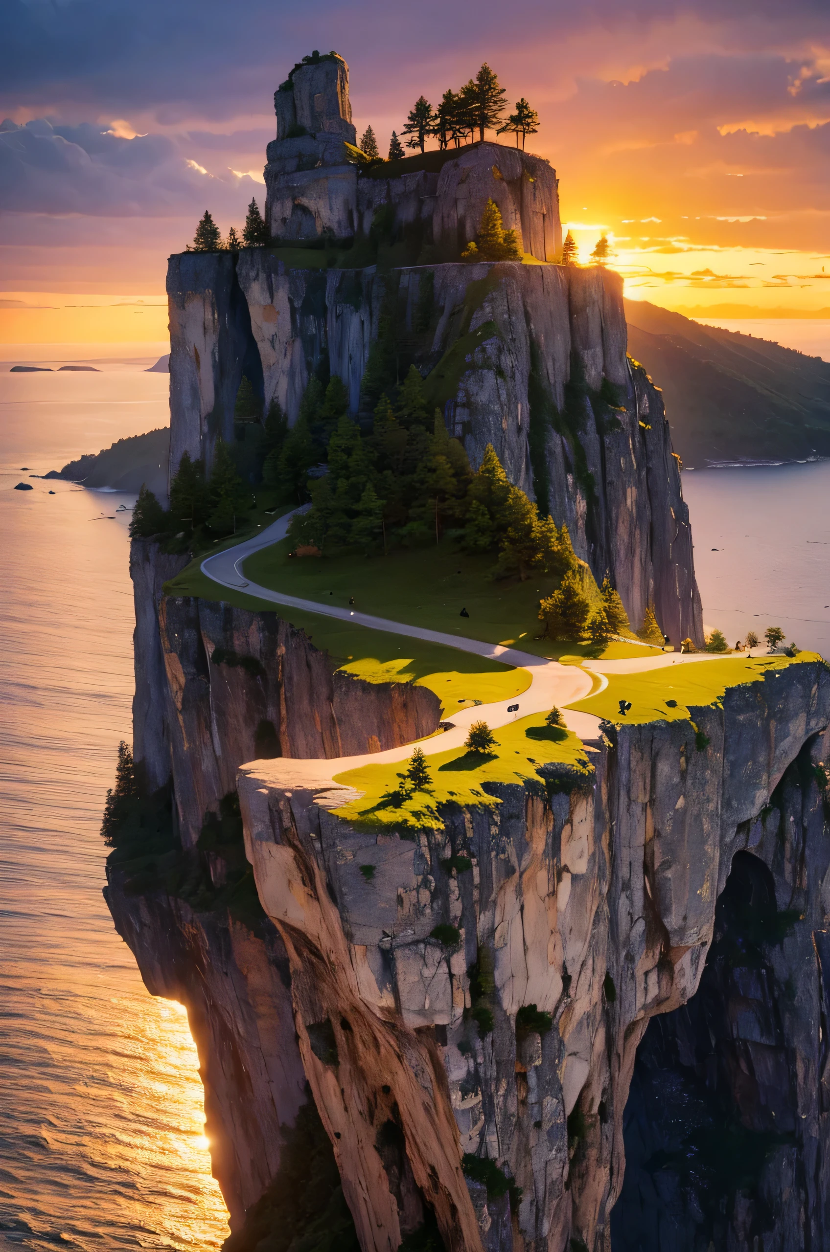 Highest quality,Fantasy,cliff,Sunset