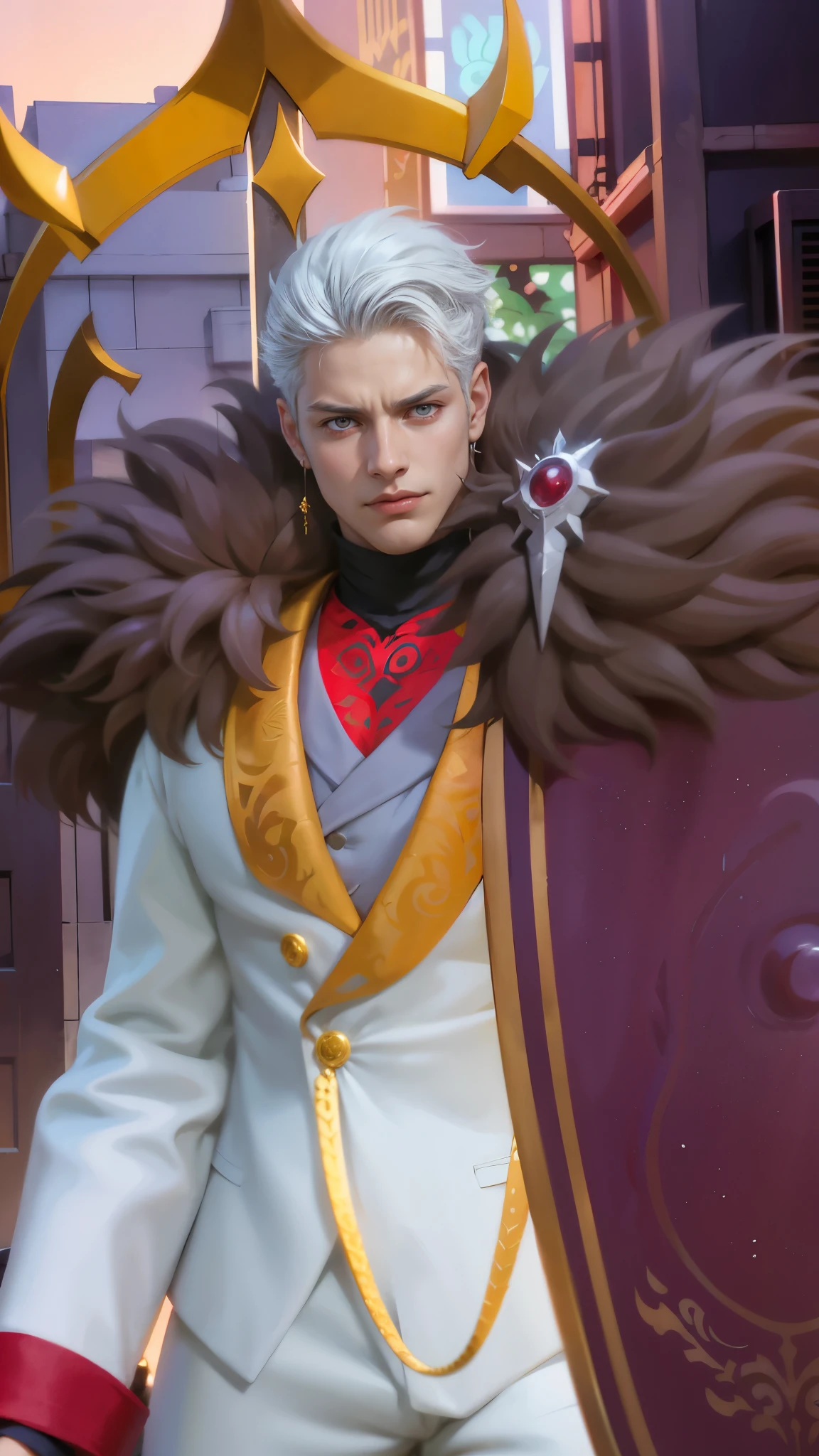 a guy in a white suit and red scarf holding a sword, son of sparda, handsome guy in demon slayer art, Best quality, masterpiece, detailed skin texture, detailed clothes texture, detailed face, super detail, 8k, intricate detail, 1 boy, The color doesn't change, Muscle guy, 1 guy