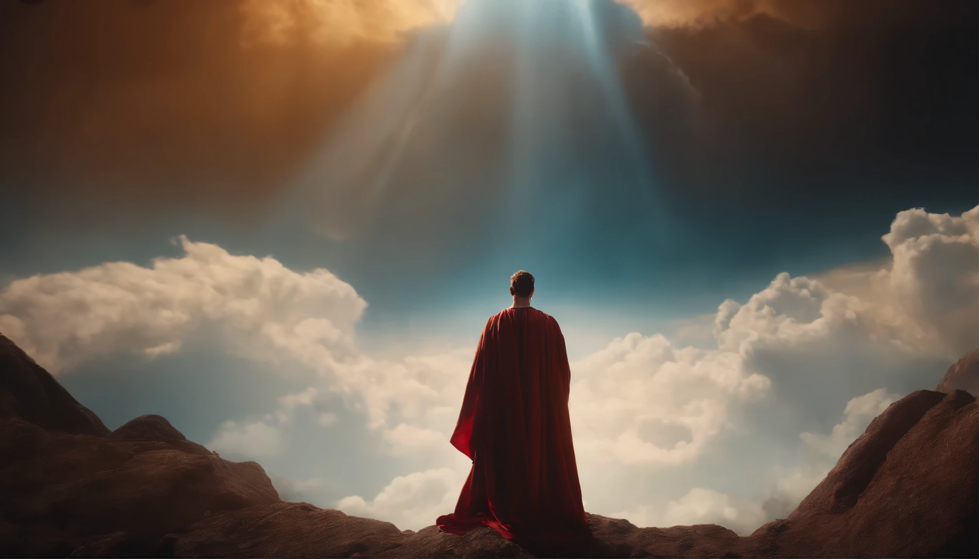 God descends from the sky, A breathtaking masterpiece, Bright colors, Caravaggio, 8k