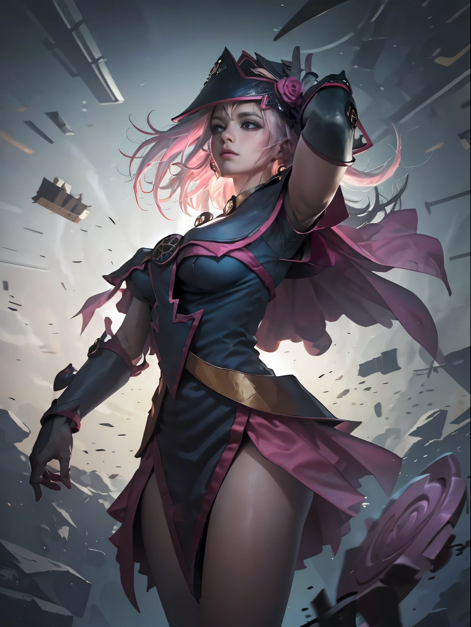 8k, ((Full Body Portrait)) ,masterpiece、Realistic:1.2, Realistic, Ultra-high resolution, ultra-quality, ultra-detailed, ultra-realistic, highest quality, (Solo, 1girl), (Masterpiece, Detailed, 4k), perfect face, perfect lips, perfect makeup, dark eyeshadow, Unreal Engine 5, (Full Body Portrait), absurd resolution, high resolution, sharp image, vibrant colors, Synthwave colors, Vaporwave colors, ((sexy Female Ninja)) with ((blonde hair, two ponytails in hair)), (pleated skirt), neon lights, night sky, neon city, katana, shuriken, kunai leg straps, sexy, beautiful, ninja Bracers, Long flowing scarf, ninja boots, katana in one hand, kunai in one hand, large shuriken in background, ninja face mask