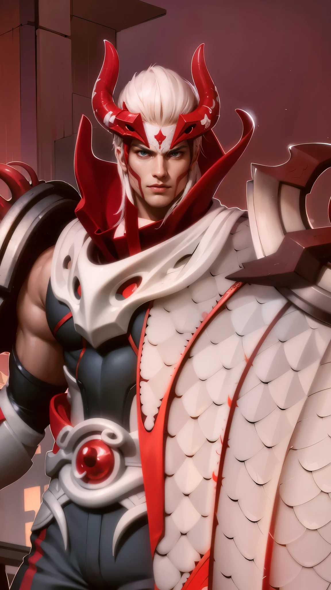 a guy in a white suit and red scarf holding a sword, son of sparda, handsome guy in demon slayer art, Best quality, masterpiece, detailed skin texture, detailed clothes texture, detailed face, super detail, 8k, intricate detail, 1 boy, The color doesn't change, Muscle guy, 1 guy