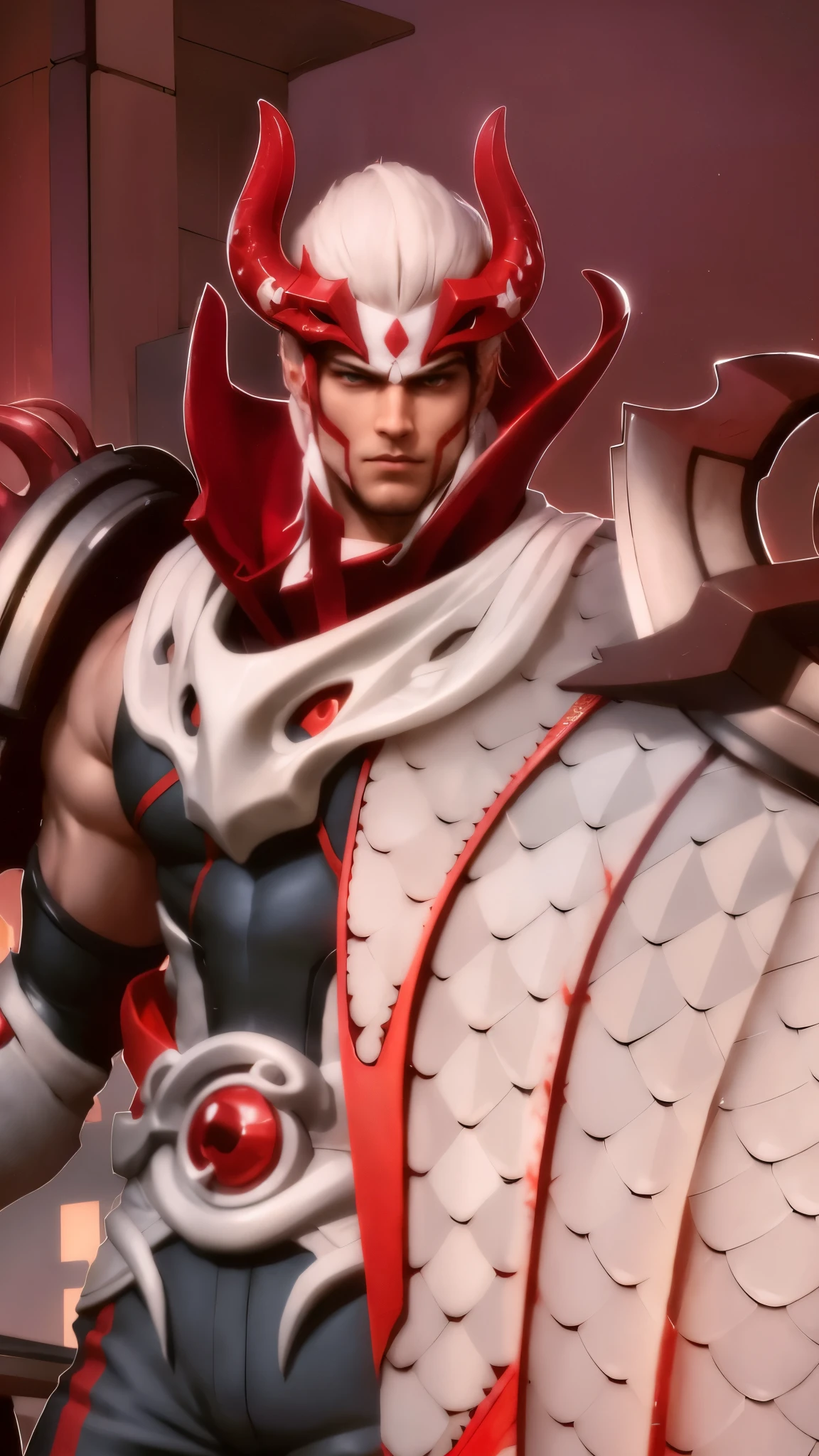 a guy in a white suit and red scarf holding a sword, son of sparda, handsome guy in demon slayer art, Best quality, masterpiece, detailed skin texture, detailed clothes texture, detailed face, super detail, 8k, intricate detail, 1 boy, The color doesn't change, Muscle guy, 1 guy