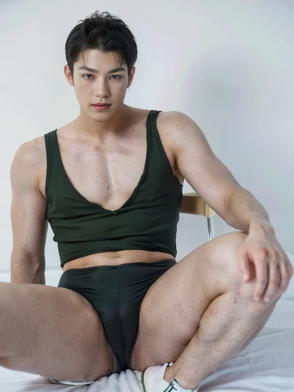 A hansome man in style,(in English: Green Lantern) is a DC Comics superhero. lined lips, sexy tight green leotard, covered navel, muscular, tight skin, All green sexy wear , muscular man, Looking at the Viewer, (realism: 1.5), (Realisitc: 1.4), (Absurdity: 1.4), 8k, ultra-detailed, Detailed handsome man, (Only one:1.4), (Viewer facing:1.2),( full length shot(fls)) ,thick thighs ,( wide hips ,wide pelvis) , sexy, Nsfw , eroticism , bare thighs , fucking sexy!!!, only boy , exposed , handsome Korean boy,puffy nipples , swollen nipples, buzz cut , (kinky grins)