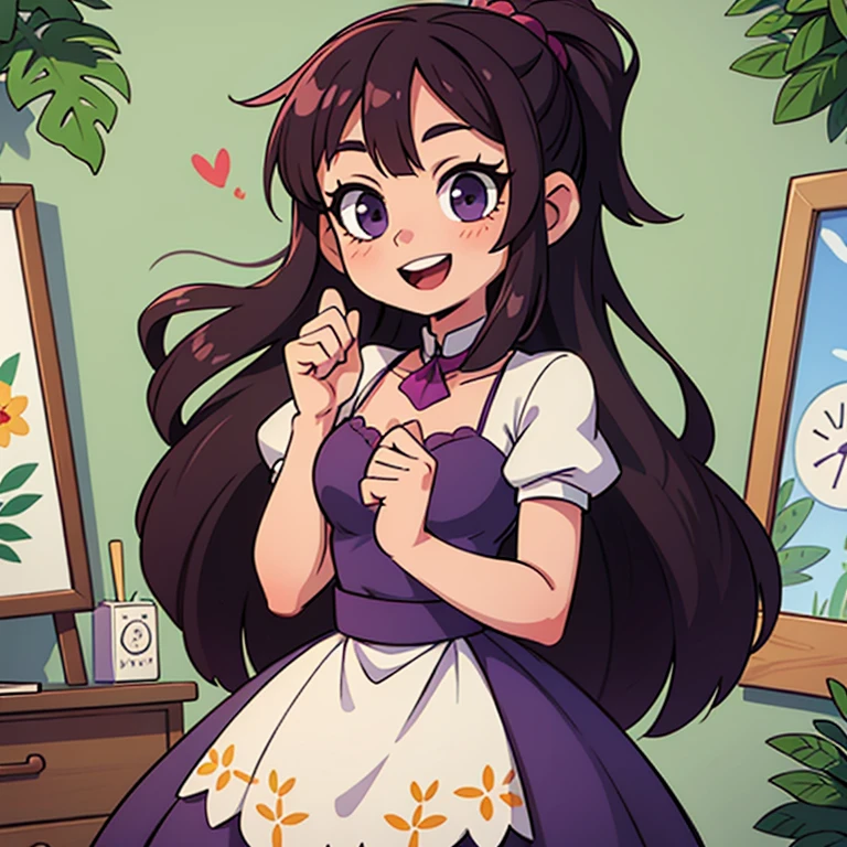 ((best quality)), ((masterpiece)), (detailed), perfect face, purple dress, long hair, cute, happy