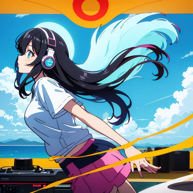 two anime girls in headphones are playing music on a turntable, anime vibes, anime style 4 k, ig studios anime style, nightcore, 8 0 s anime vibe, anime girls, anime style. 8k, lofi artstyle, dj sura, anime moe artstyle, anime style illustration, trending on cgstation, anime style artwork, e - girl running love