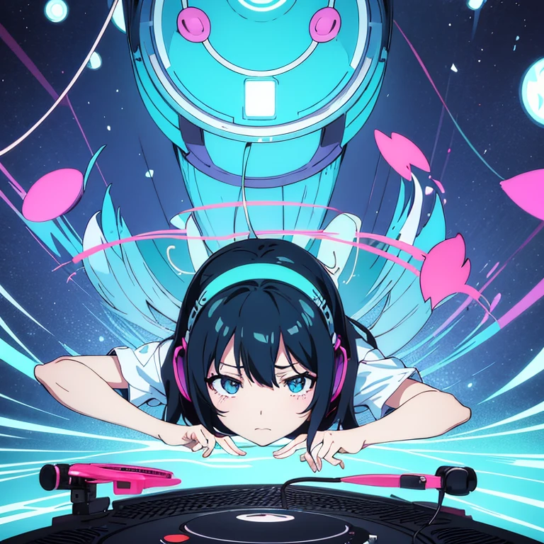 two anime girls in headphones are playing music on a turntable, anime vibes, anime style 4 k, ig studios anime style, nightcore, 8 0 s anime vibe, anime girls, anime style. 8k, lofi artstyle, dj sura, anime moe artstyle, anime style illustration, trending on cgstation, anime style artwork, e - girl running love