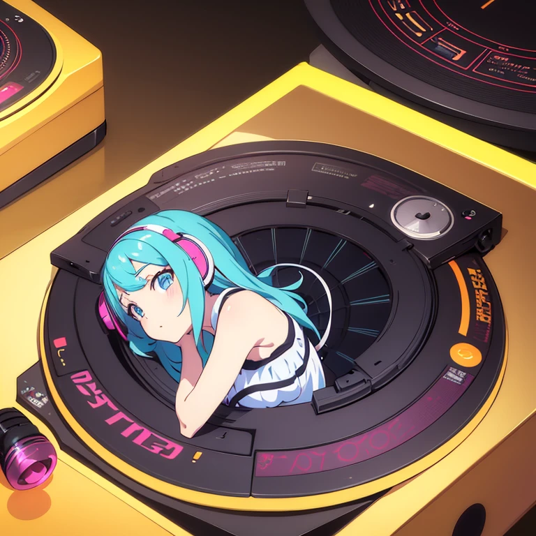 two anime girls in headphones are playing music on a turntable, anime vibes, anime style 4 k, ig studios anime style, nightcore, 8 0 s anime vibe, anime girls, anime style. 8k, lofi artstyle, dj sura, anime moe artstyle, anime style illustration, trending on cgstation, anime style artwork, e - girl running love