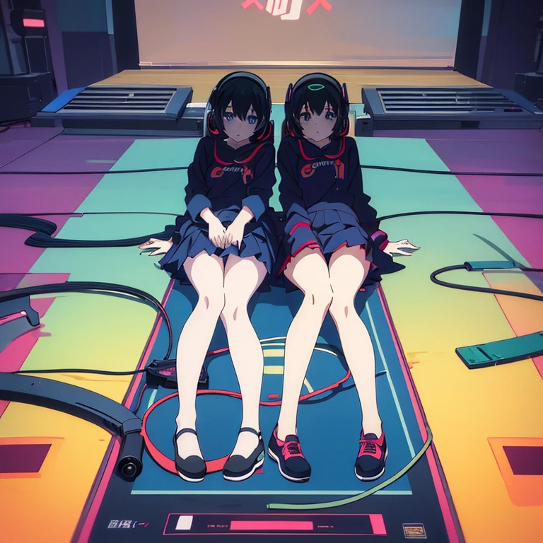 two anime girls in headphones are playing music on a turntable, anime vibes, anime style 4 k, ig studios anime style, nightcore, 8 0 s anime vibe, anime girls, anime style. 8k, lofi artstyle, dj sura, anime moe artstyle, anime style illustration, trending on cgstation, anime style artwork, e - girl running love
