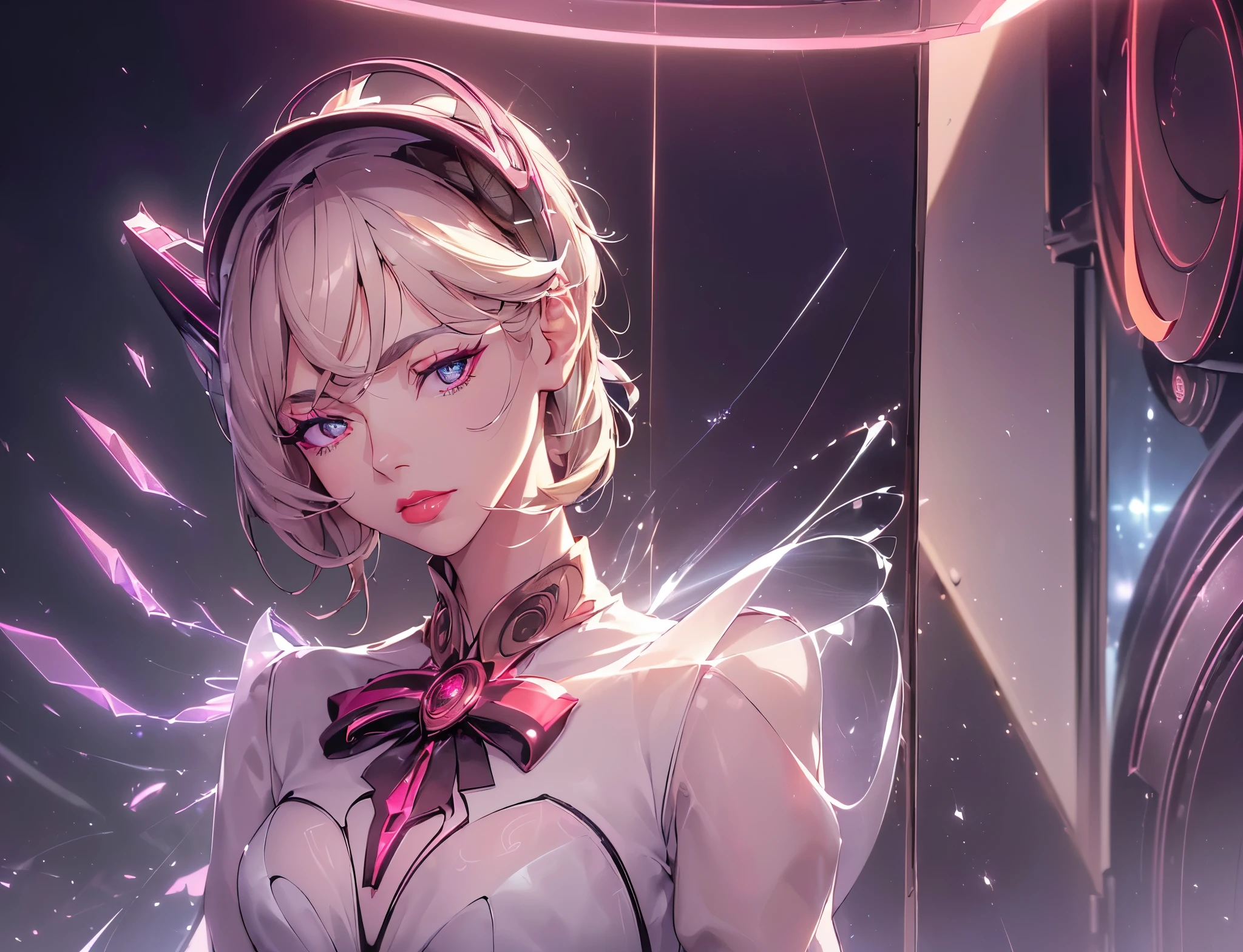 Anime girl with headphones and a bow in front of a clock - SeaArt AI