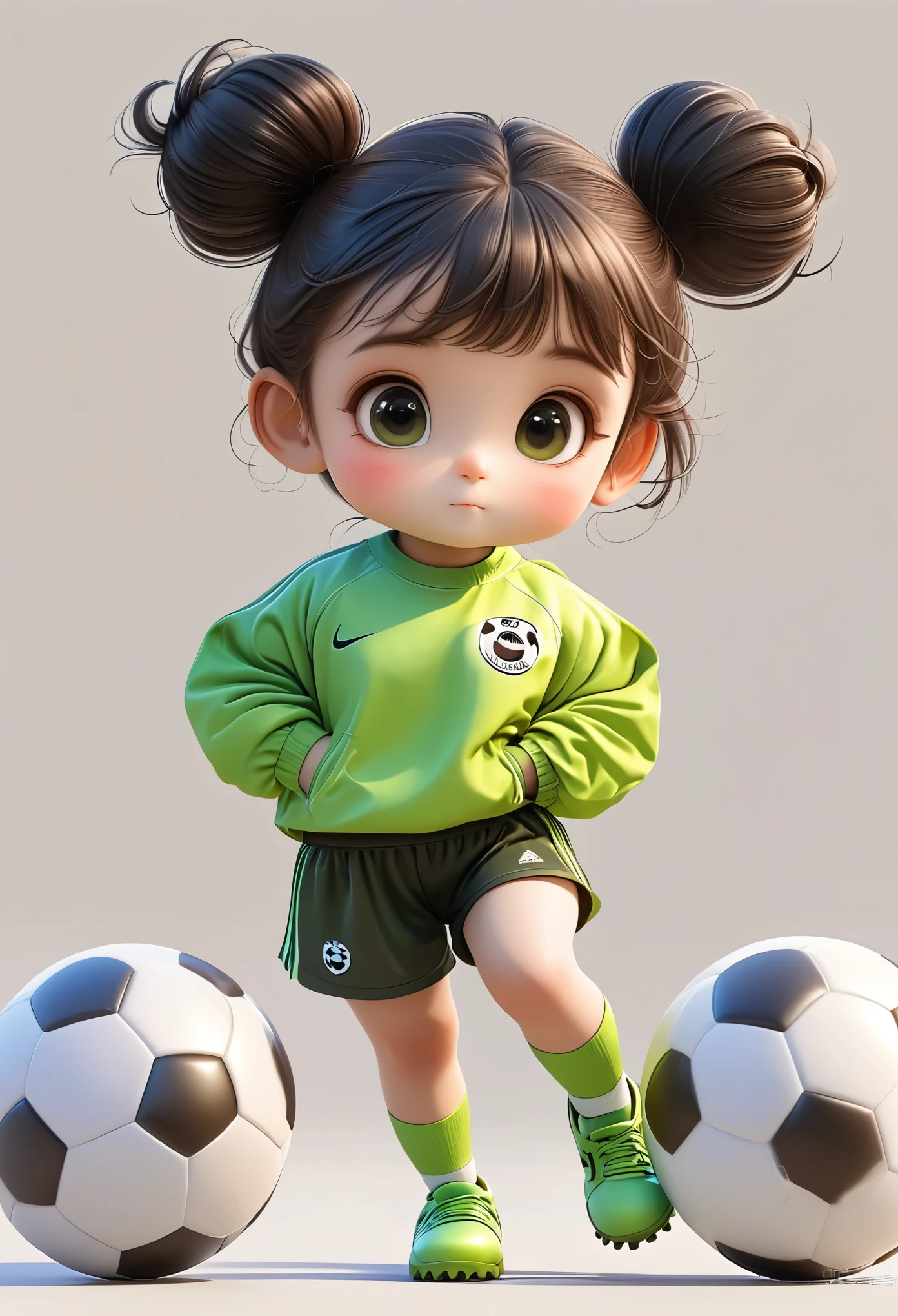 3D，1 Girl，2 buns，play soccer，Sportswear Set，Cartoon Style