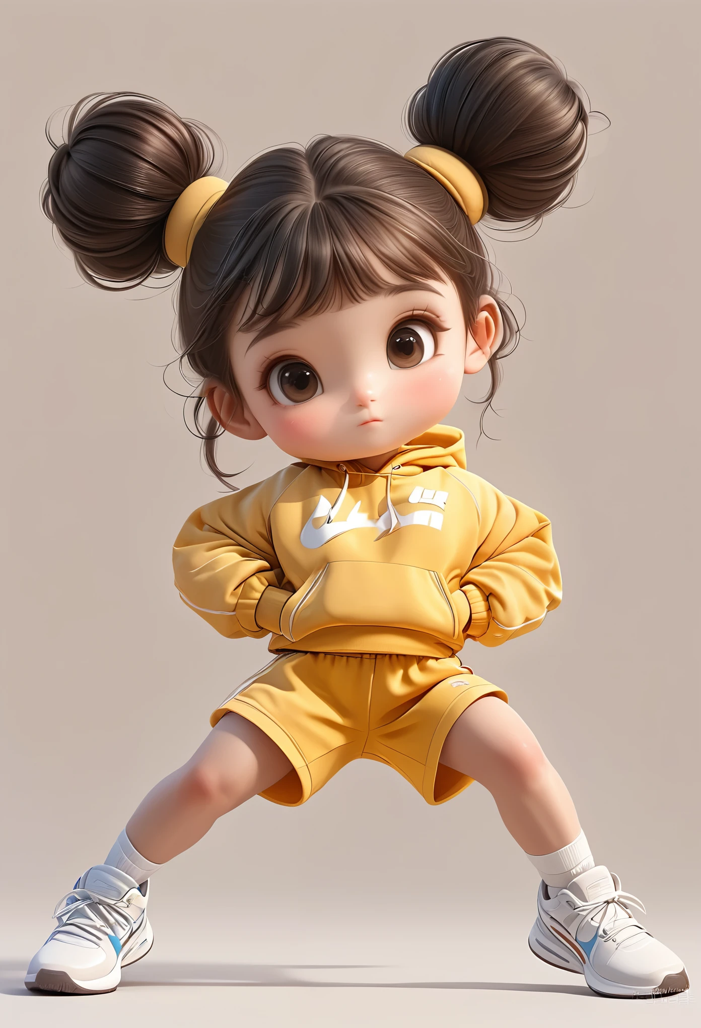 3D,1 Girl,2 buns,jump,Sportswear Set,Cartoon Style