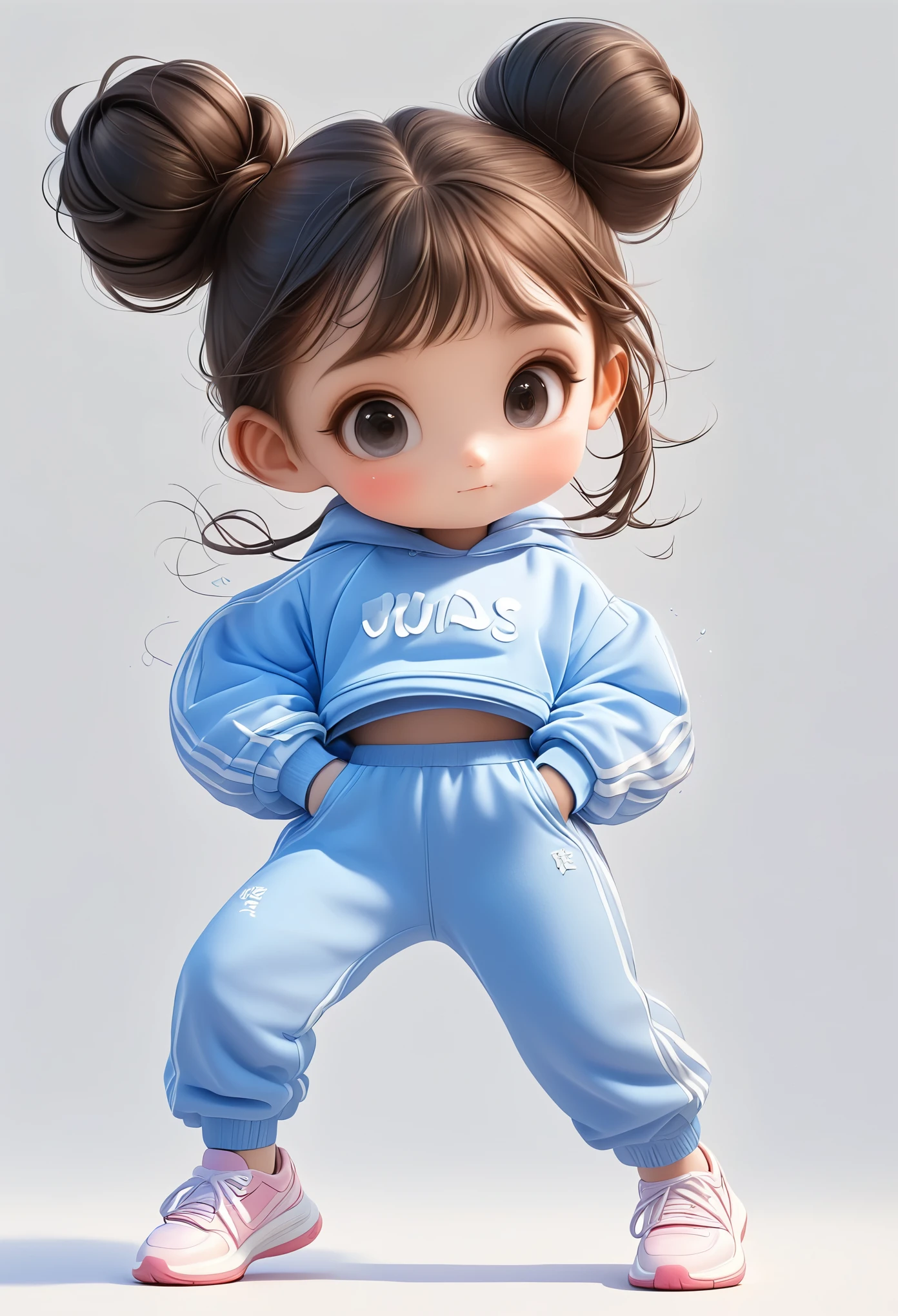 3D，1 Girl，very cute，2 buns，jump，Loose sportswear suit，Cartoon Style