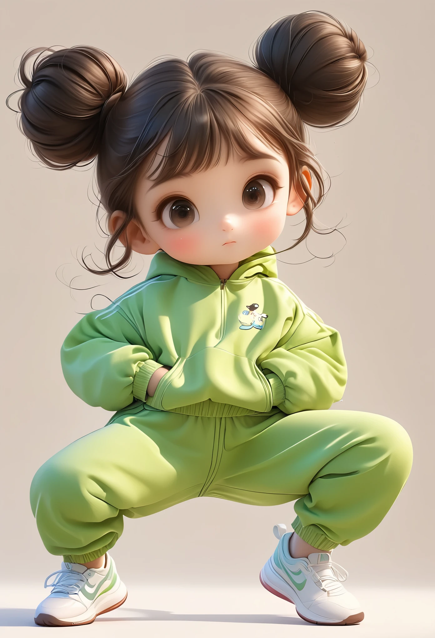 3D,1 Girl,very cute,2 buns,jump,Loose sportswear suit,Cartoon Style