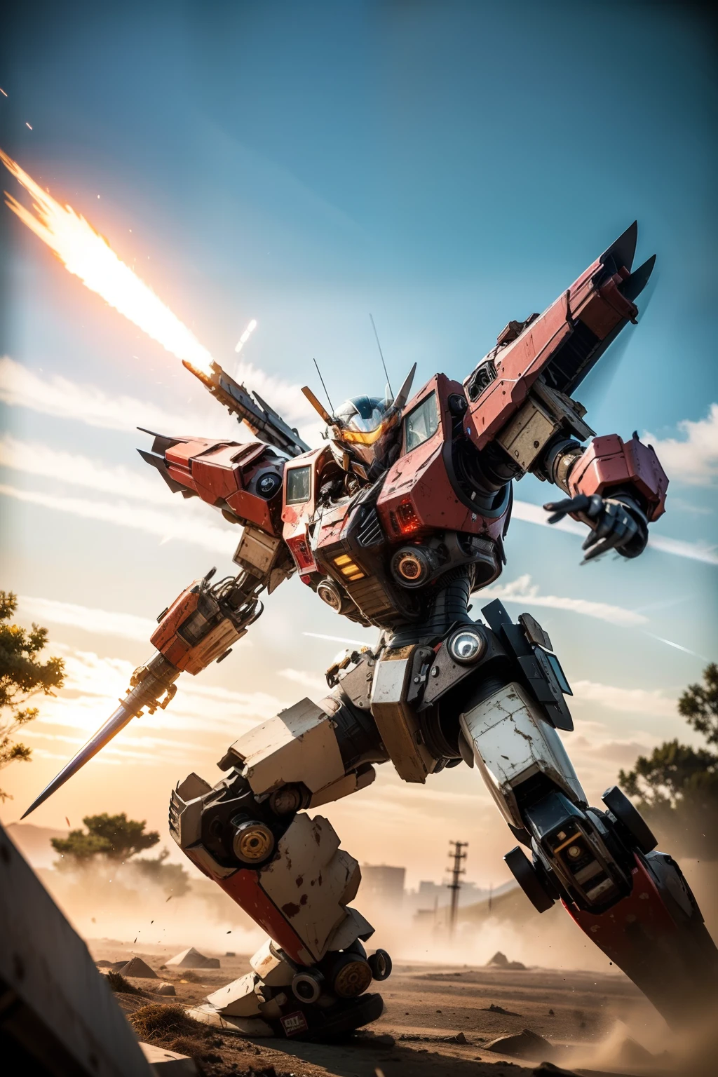 Look up at the perspective，（Digital artwork：1.3）（a sketch：1.1）Octane renders a wasteland，Swirling thick clouds，smog，Flying machines in the sky fierce battle，weed，Dilapidated houses，gravel path，Sunset，dark red color，（（A girl in a combat uniform stood in front of the badly damaged and broken mech）），（（The girl's long messy hair fluttered，Blood，closeup cleavage）），（Stubborn），（Steadfast），（blood stains at the corners of the mouth），（Messy long hair flying），（（（The mech was spattered with blood））），（Mars splashes），（（Broken upper body mech，Dropped mech fragments）），（Exposed wireecha is depicted finely）），（（（super-fine））），shot at 8k resolution，petrol liquid，Firelight，Missiles streaked across the sky，weeds，gravel path，blasts，splashart，（（Dynamic speed lines：1.2）），Lithography in intricate details，dongh（Light particles：1.2），（game concept：1.3），（depth of fields:1.3),Global illumination,detail-rich，Trends on ArtStation，Epic shooting，Cinematic lighting