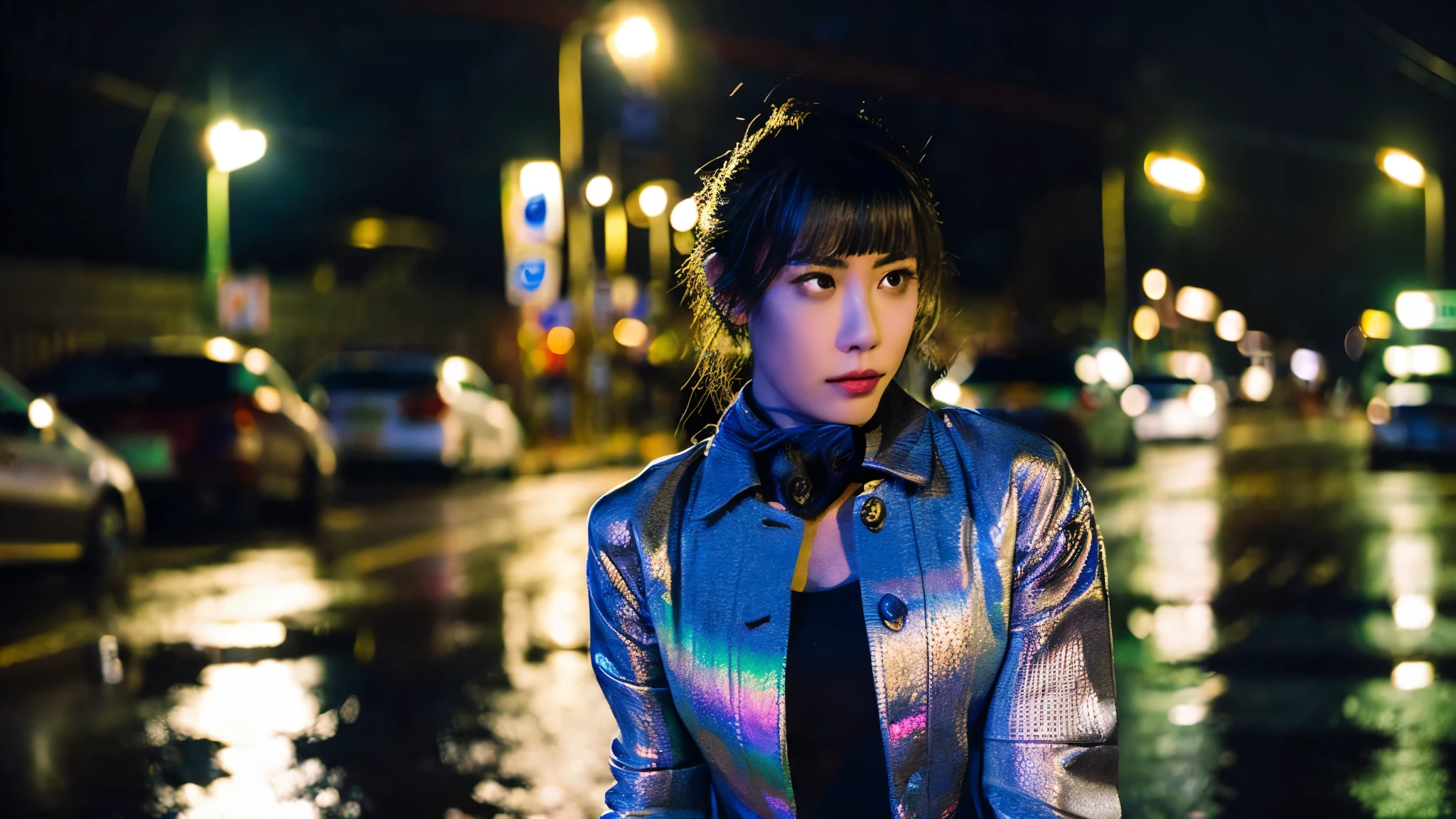 (best quality,4k,8k,highres,masterpiece:1.2),ultra-detailed,(realistic,photorealistic,photo-realistic:1.37),prostitute dancing in rain,wet city street,cobblestone pavement,neon lights reflecting on puddles,heavy rain pouring down,rippling raindrops,hitching up her skirt,seductive and confident gaze,shimmering wet hair,city night scene,blurred passing cars,moody atmosphere,misty air,vivid colors,high contrast,soft lighting,expressive body language,sensual movements,gentle breeze,rain-soaked world,abandoned alleyways,dark shadows,mysterious atmosphere,urban decay,glowing street signs,glistening skin,shimmery raincoat,twinkling eyes,sultry red lipstick,drenched clothes,lonely figure,reflective surfaces,mysterious expressions,erotic undertones.