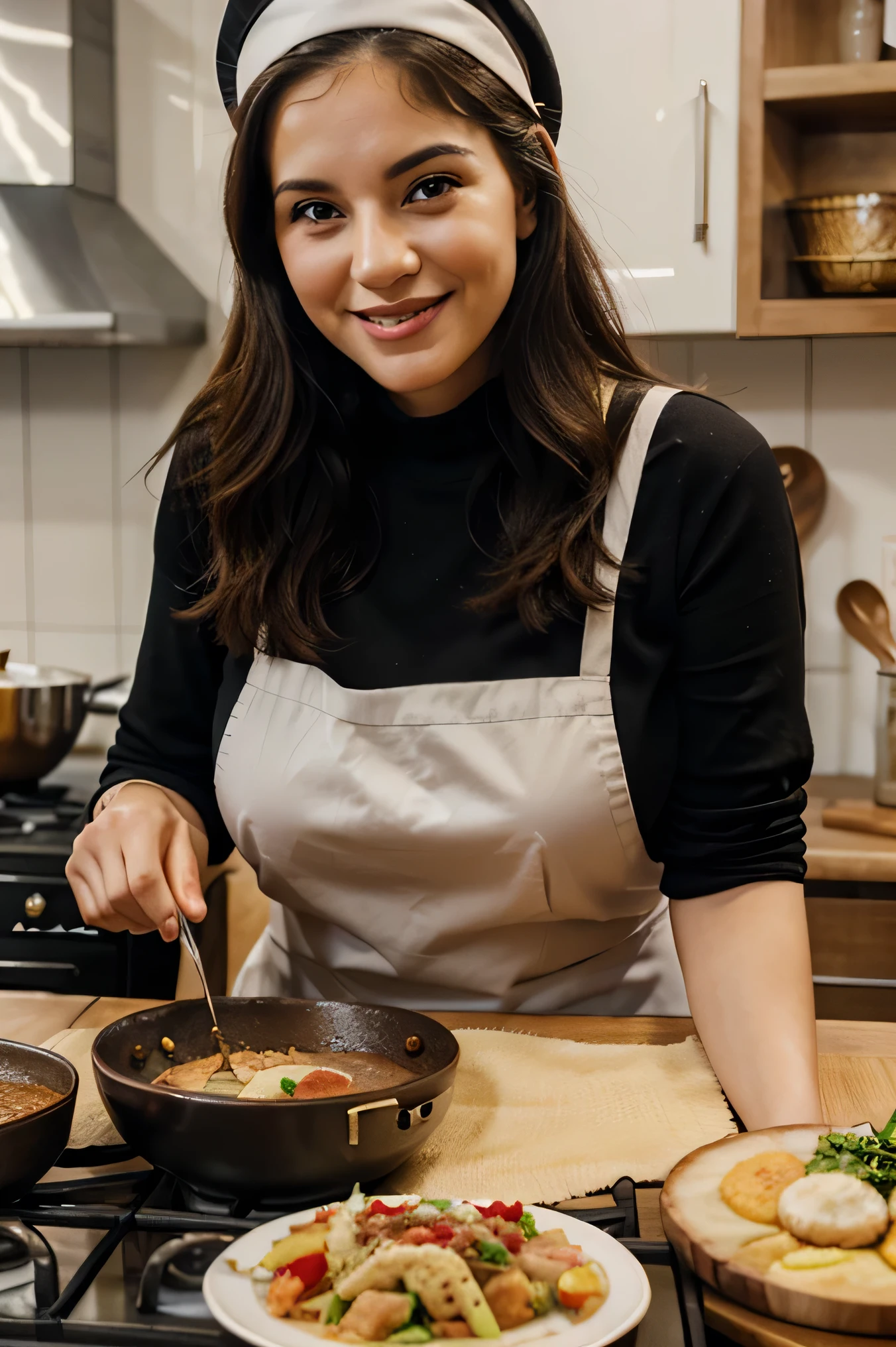 estern woman, jewish woman, smile, not so fat, not cook hat, cooking jewish food