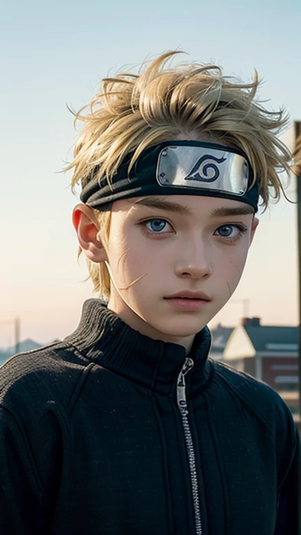1 boy, Uzumaki Naruto,bandana,more details in eyes,cute,looking at viewer, adorabel boy,cute face,details sky,handsome,young,juvenile,((masterpiece:1.4,best quality)),multiple details,yellow hair,eyeshadow,, sfw,   