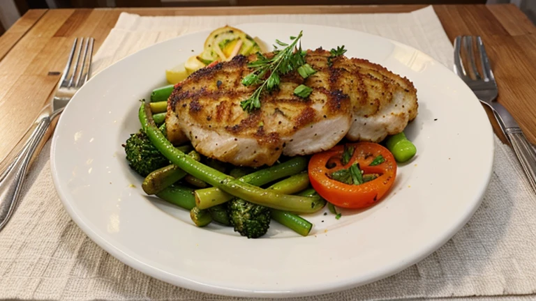 chicken steak.with fried vegetables.Herbage.freshness.realism.appetite.spices.high qualityfull plate picture