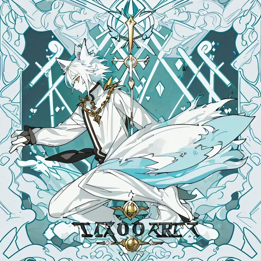 Crie uma imagem do estilo anime de um personagem masculino de RPG de mesa ( D&D), with clothes that match your appearance.
Character information:
Nome: Luminos Race: Half-Human Wolf Occupation: Assassino Arcano
Idade: 17-18 years old Appearance: Luminos tem cabelos brancos como a neve, olhos azuis penetrantes que brilham com uma aura misteriosa, and a pale skin that contrasts with his wild appearance. He has a slender and athletic physique, with well-defined muscles that denote its agility and strength. Its most striking features are its clear wolf ears and tail., that show their wolf heritage.