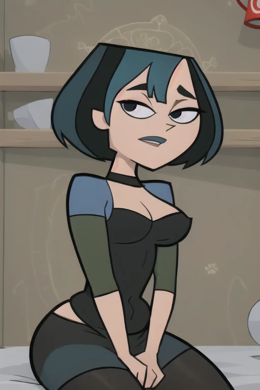 (8k, RAW photo, best quality, masterpiece:1.2), (intricate details), perfect eyes, perfect face, perfect lighting, beautiful, (masterpiece:1.2), (best quality:1.2), 1girl, cartoon style, gwentdi, solo, black eyes, face portrait, look at the viewer, chubby potbelly