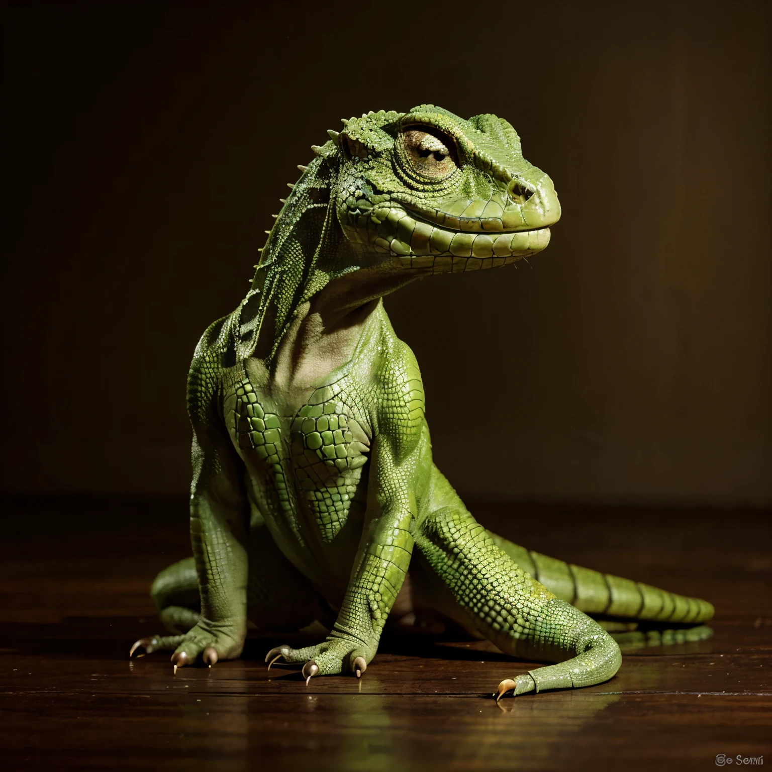 Create green reptile cartoons with coffee 