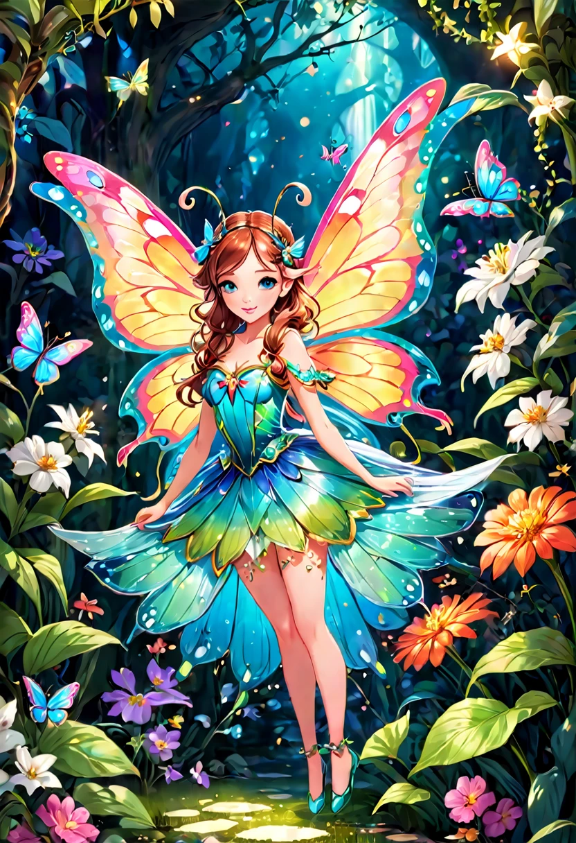 A beautiful fairy butterfly in an enchanted garden 