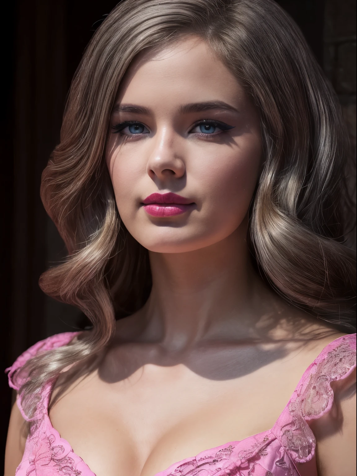 (Best quality,8K,A high resolution,Masterpiece:1.2, DSLR, 16k ),Ultra-detailed,(Realistic,Photorealistic,photo-realistic:1.37),Portrait, Creative style artwork, Historical, classical, Sophisticated, plethora of colors ,Highly detailed, Soft lighting, luxurious environment , black dress, there is young woman , girl wearing a red classy royal dress, performing a music video, slim fit (oval perfect shape, asymmetrical face structure, perfect proportion, almond eye type, hazal eye color, detailed eyes, blue hair color, 32 inch breasts, hourglass figure, slim body, pale white skin tone ,sexy girl, 25 years old, soft wavy hair, looking away, attitude expression, professional makeup, pink lips)