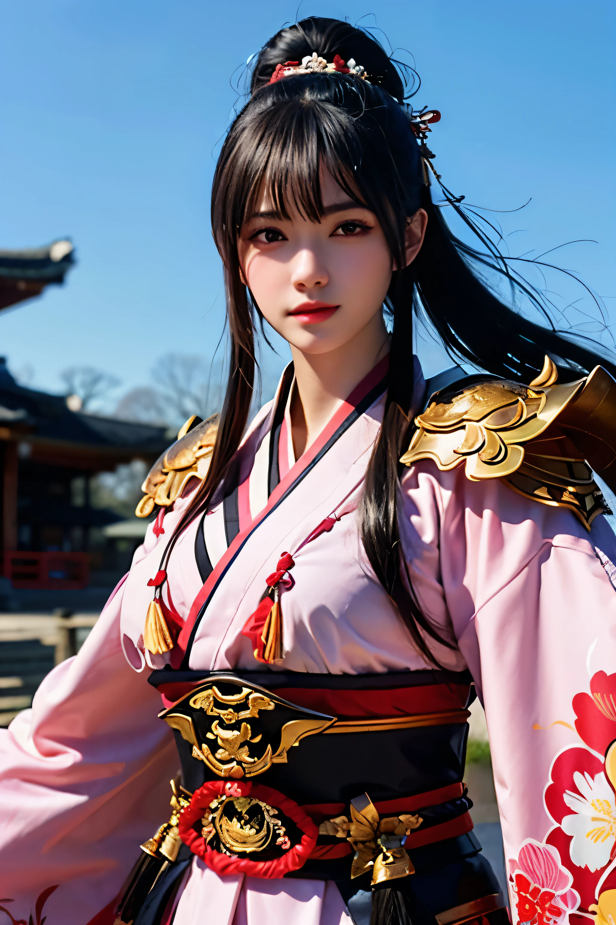 best quality,4k,8k,highres,masterpiece:1.2,ultra-detailed,realistic:1.37,female samurai,beautiful detailed eyes,beautiful detailed lips,extremely detailed eyes and face,long eyelashes,traditional Japanese sword,exquisite armor,dynamic action pose,fiery red hair flowing in the wind,sharp focus,physically-based rendering,professional,high contrast lighting,dramatic background,Japanese cherry blossoms,Japanese warrior spirit,vivid colors,artistic interpretation,traditional kimono,strength and grace,portrait,historical fantasy