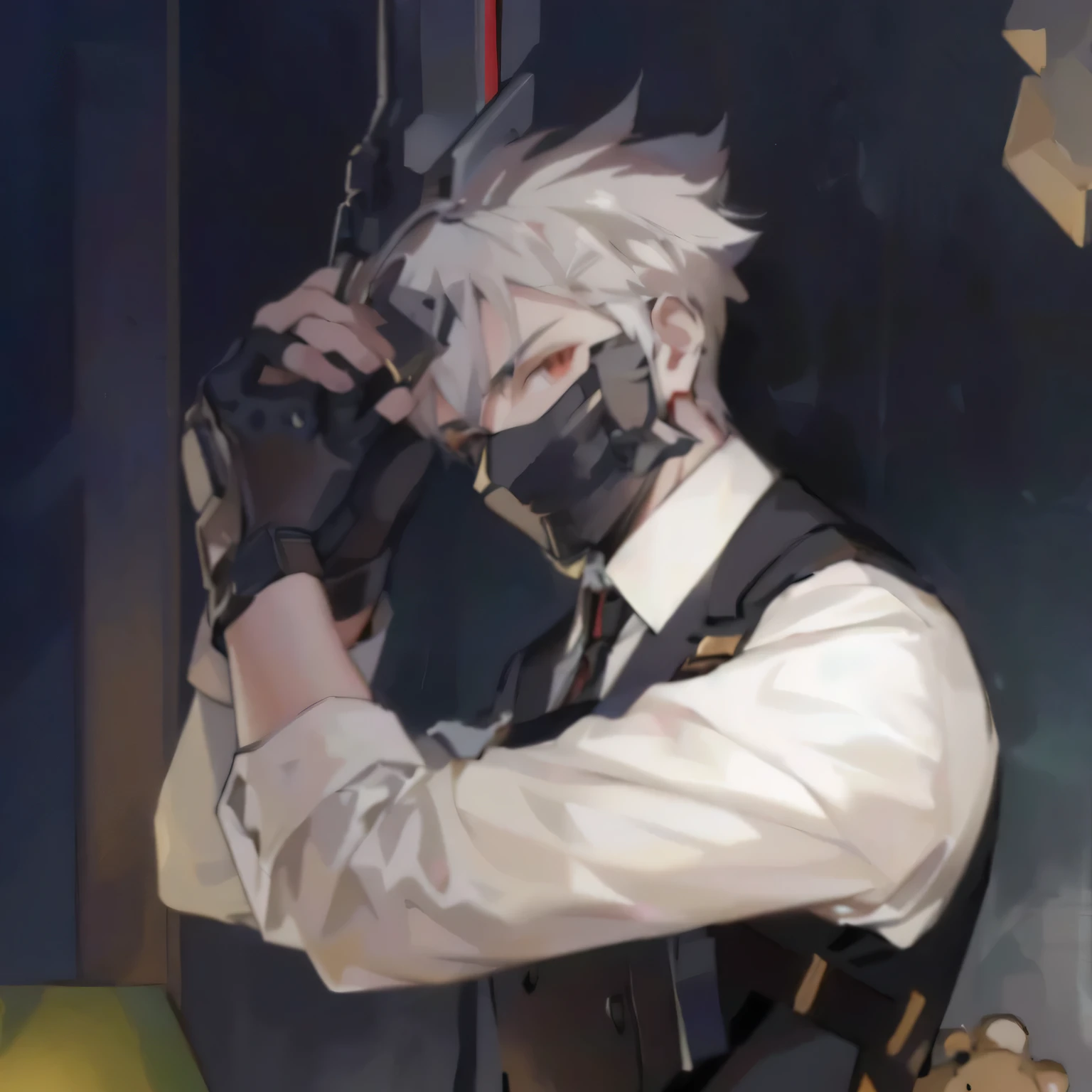 Cartoon character with a gun and a teddy bear, from Girls Frontline, from the night of the ark, Fine details. Girls Frontline, Gauri detailed face, Trigger anime art style, Genshin Impact Characters, Well-dressed Nightmare, Handsome guy in the art of slaying demons, Keqing from genshin impact, portrait gapmoe yandere grimdark, Sharp RPG portraits