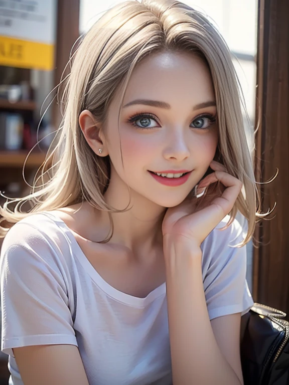 (best quality, 8k, photorealistic:1.5), (solo, one girl:1.5),(shine a bright light on women),(ultimate beautiful girl),(shiny skin),(oily skin),(Silver Ash Hair:1.3),(long hair:1.3),(cool beauty:1.5),(Blush brown makeup),(use pink glossy lipstick),(big beady eyes girl:1.5),(droopy eyes girl:1.5),(Big Eyes),(healthy body),(sweet smelling girl),(virgin girl),chuuChloe,(impressive eyes),(clean girl),(cute),(relaxing time),(compassion),(impurity),(love filled),(No love experience),(ager:1.2),(Lovely),(university student:1.5),(smile:1.5)