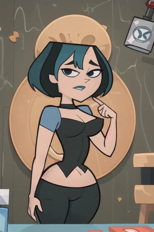 (8k, RAW photo, best quality, masterpiece:1.2), (intricate details), perfect eyes, perfect face, perfect lighting, beautiful, (masterpiece:1.2), (best quality:1.2), 1girl, cartoon style, gwentdi, solo, black eyes, face portrait, look at the viewer, huge belly, chubby