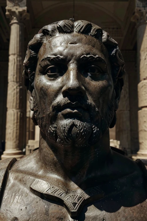 "A dark landscape image of an ancient greek society deeply connected to stoicism, black and white, ancient greek architecture, include one single big statue of a stereotypical strong greek man, marcus aurelius --ar 16:9 --style G4JuqKlERum6vZGYhO9USsL"
