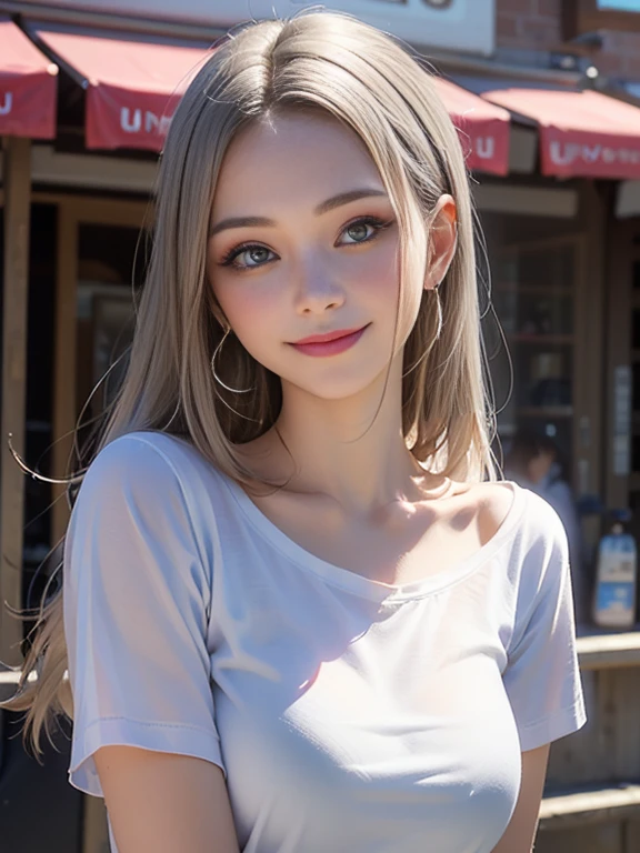 (best quality, 8k, photorealistic:1.5), (solo, one girl:1.5),(shine a bright light on women),(ultimate beautiful girl),(shiny skin),(oily skin),(Silver Ash Hair:1.3),(long hair:1.3),(cool beauty:1.5),(Blush brown makeup),(use pink glossy lipstick),(big beady eyes girl:1.5),(droopy eyes girl:1.5),(Big Eyes),(healthy body),(sweet smelling girl),(virgin girl),chuuChloe,(impressive eyes),(clean girl),(cute),(relaxing time),(compassion),(impurity),(love filled),(No love experience),(teenager:1.2),(Lovely),(university student:1.5),(smile:1.5)