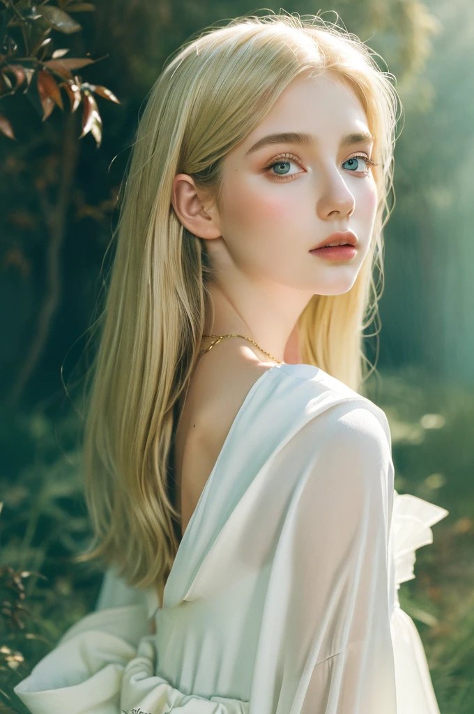 ( masterpiece, top quality, best quality,8k, girl,ultra detailed,raw photo:1.5),(photorealistic:1.4), (cinematic lighting), PerfectNwsjMajic, , Surrealism, UHD, ccurate, Super detail, textured skin, High detail, Best quality, dynamic angle, White skin,[Beautiful blue eyes], high nose,[flat chest:large breasts:0.5],(1girl),((good anatomy:0.5)), Dreamy atmosphere,expressive brush strokes, mystical ambiance, Artistic interpretation, Stunning Studio Ghibli style white costumes, a whimsical illustration, Subtle colors and tones, mystical aura, jewelry, splendor, portrait, dark blonde hair