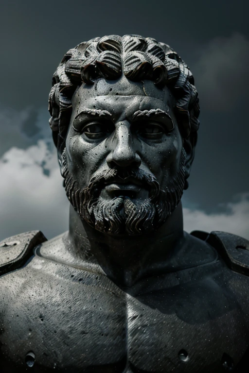 "A dark landscape image of an ancient greek society deeply connected to stoicism, black and white, ancient greek architecture, include one single big statue of a stereotypical strong greek man, marcus aurelius --ar 16:9 --style G4JuqKlERum6vZGYhO9USsL"