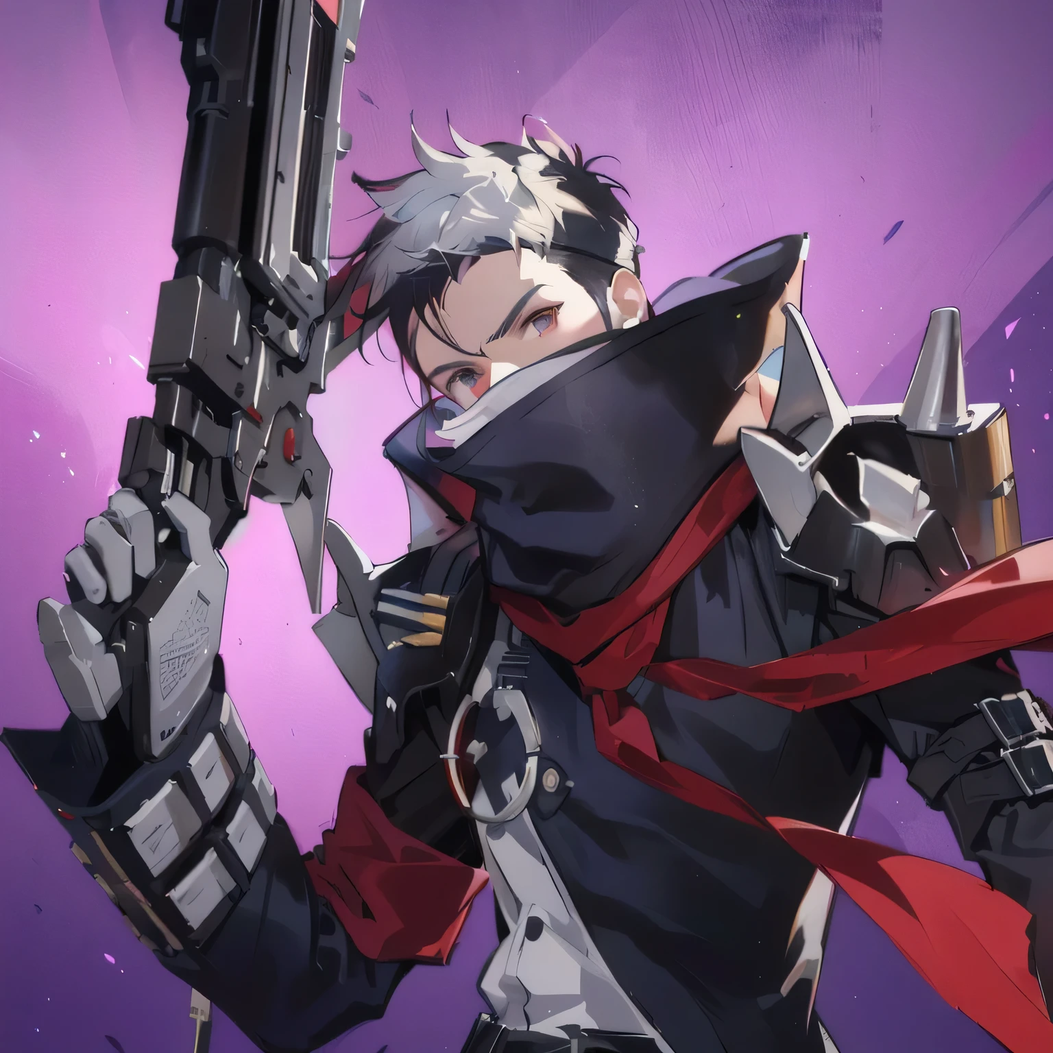 Handheld、Close-up of a person wearing a red scarf, Trigger anime art style, kieran yanner's style, Gun Grave, Main Animation Art, Character ink art, Jett from Valorant, hero character art, A sign from Valorant, Handsome guy in the art of slaying demons, son of sparta, Character art, Guilty Gear Hard Splash Art