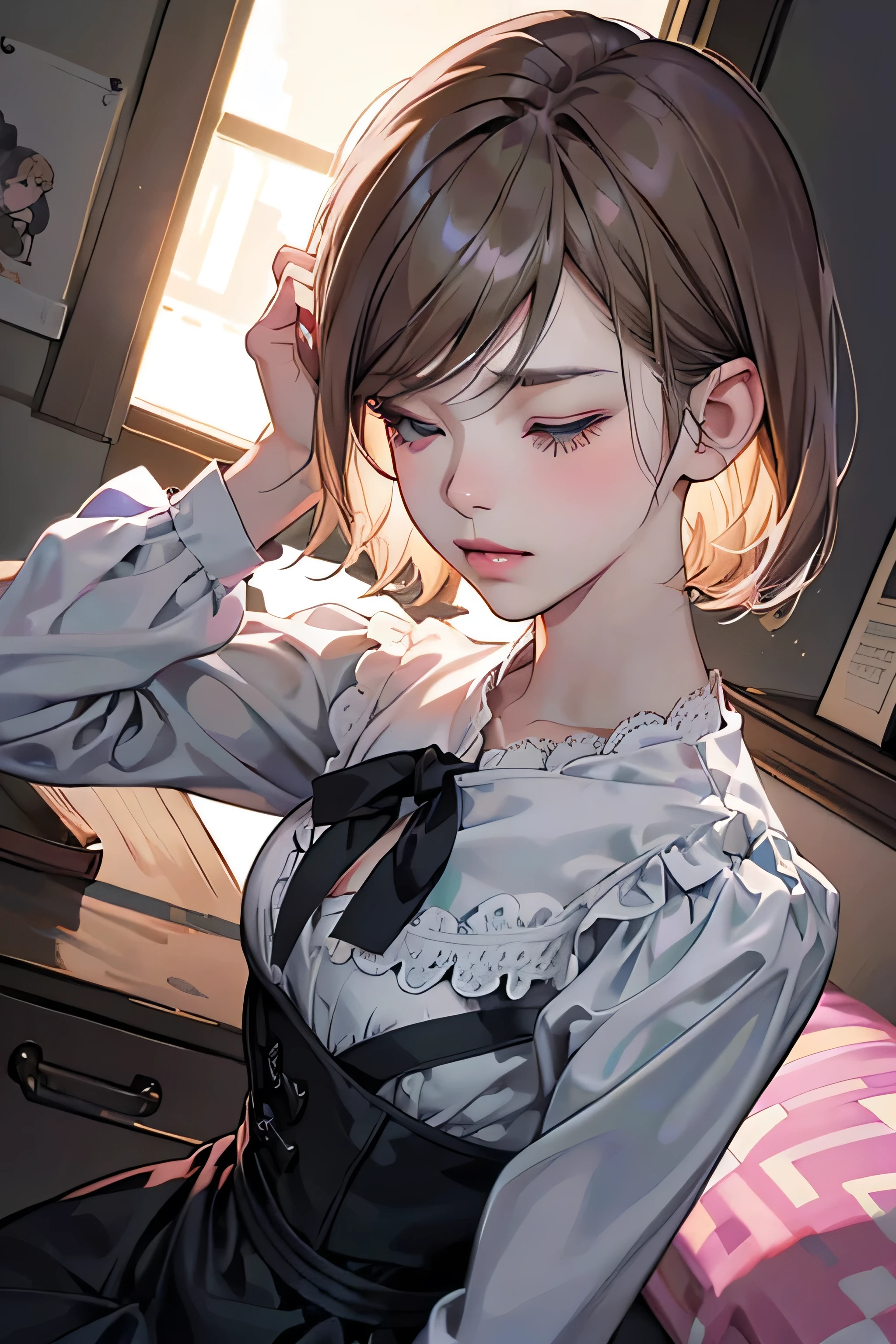 Line art, Black and White, Profile of a girl with her eyes closed, Lace blouse, Lost Draw cartoon vibrant, Side angle :: Lost Draw, lois van baarle and Lost Draw, Lost Draw pastel vibrant, Lost Draw 2. 5, Lost Draw 1. 0, Lostland Style, Lost Drawポートレート, Lost Draw 2. 0, Ilya Kuvshinov Style, Digital anime illustration