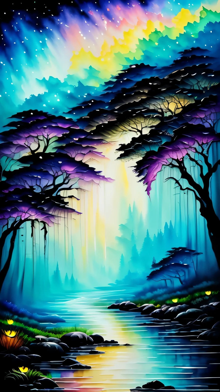 fusion of oil painting and watercolor painting, best quality, super fine, 16k, incredibly absurdres, extremely detailed, delicate, flashy and dynamic depiction, a work of art depicting several kinds of black creatures, cool, cute, complete darkness, a ray of light, and a variety of shades and gradations