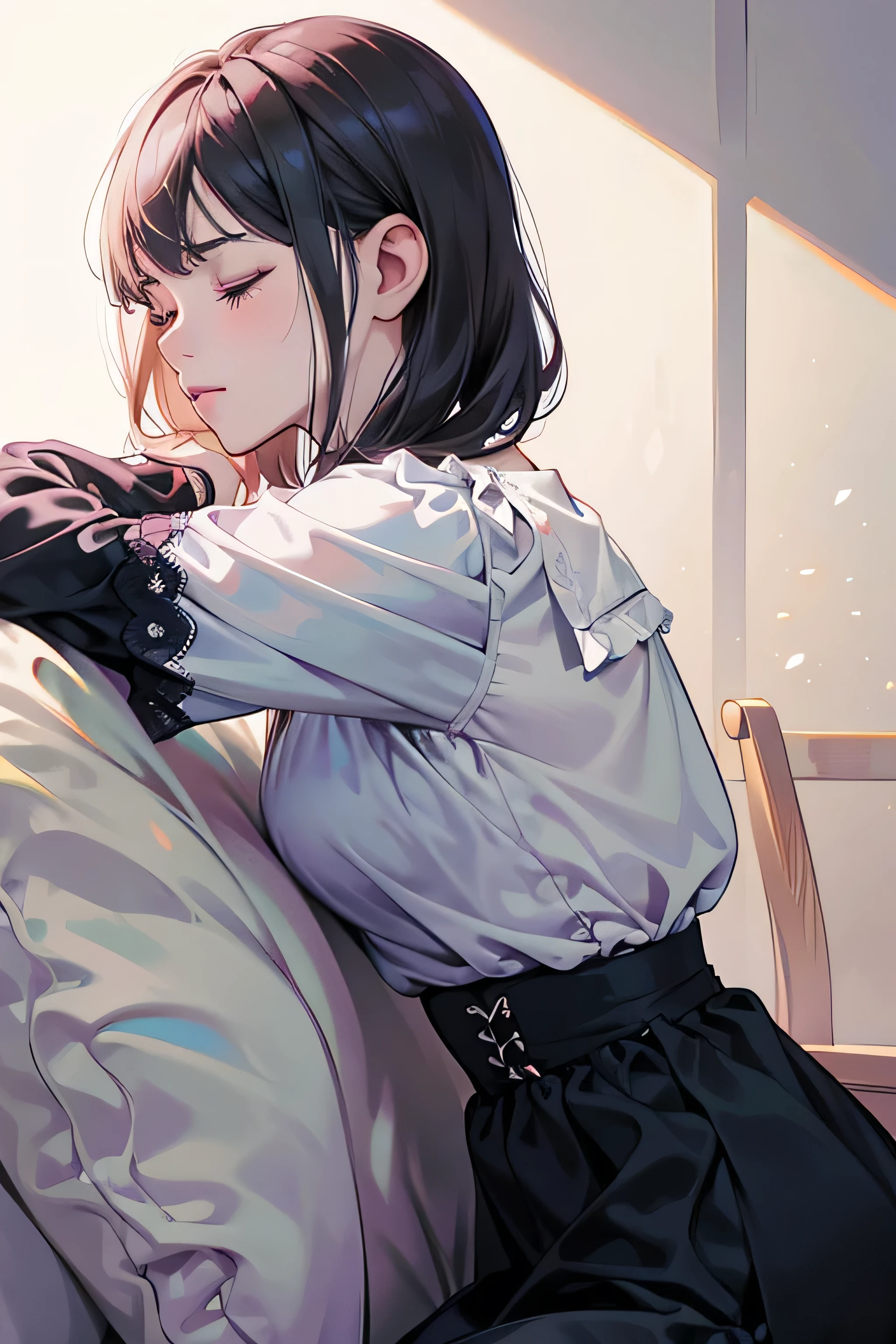 Line art, Black and White, Profile of a girl with her eyes closed, Lace blouse, Lost Draw cartoon vibrant, Side angle :: Lost Draw, lois van baarle and Lost Draw, Lost Draw pastel vibrant, Lost Draw 2. 5, Lost Draw 1. 0, Lostland Style, Lost Drawポートレート, Lost Draw 2. 0, Ilya Kuvshinov Style, Digital anime illustration