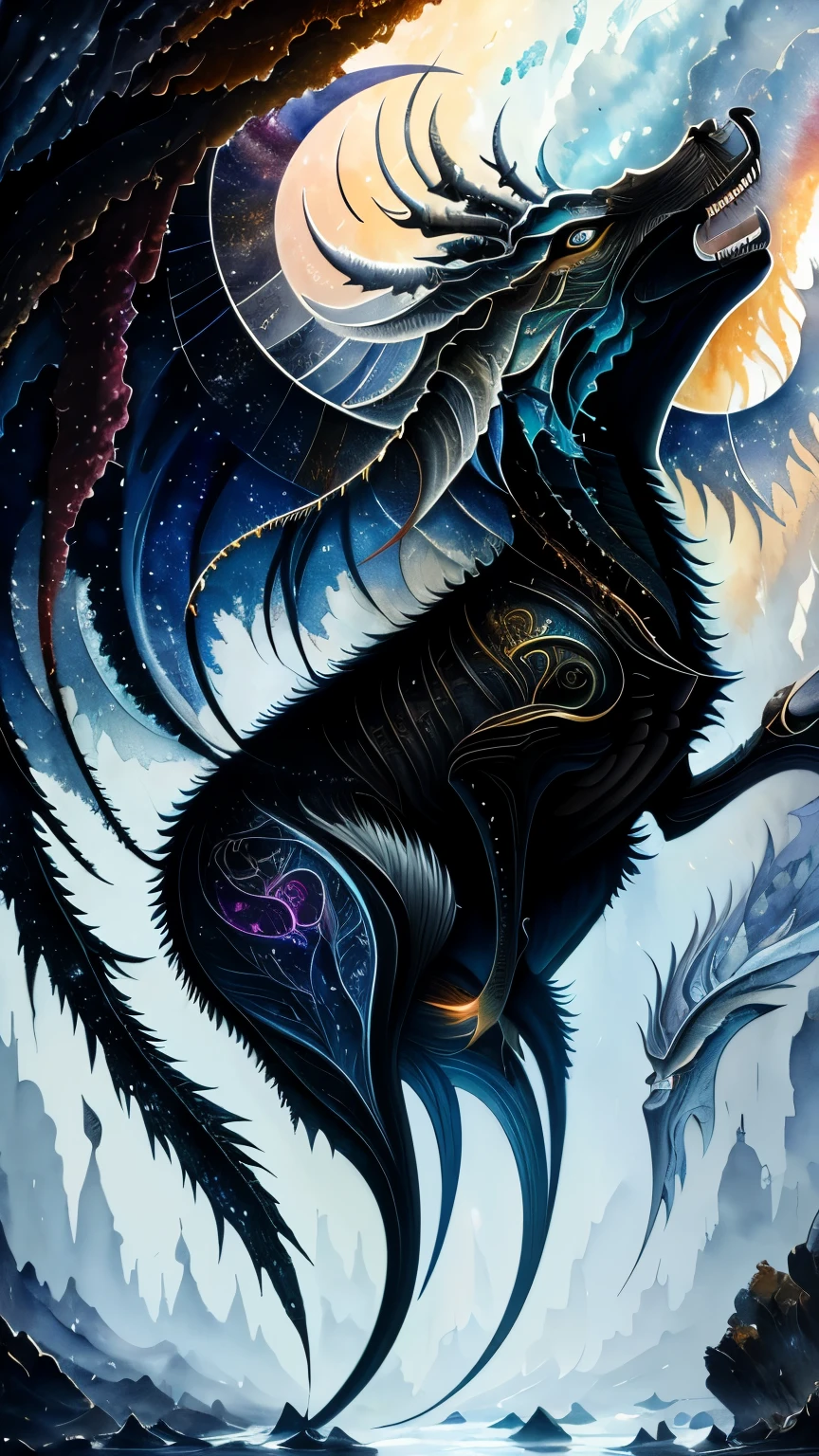 fusion of oil painting and watercolor painting, best quality, super fine, 16k, incredibly absurdres, extremely detailed, delicate, flashy and dynamic depiction, a work of art depicting several kinds of black creatures, cool, cute, complete darkness, a ray of light, and a variety of shades and gradations