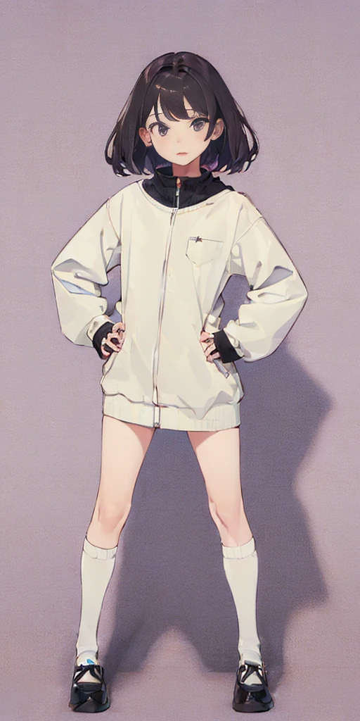 (((Plain background 1:2))) (masterpiece, high quality: 1.1) 1girl full body standing, HANDS ON HIPS