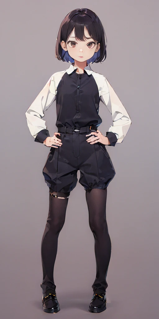 (((Plain background 1:2))) (masterpiece, high quality: 1.1) 1girl full body standing, HANDS ON HIPS
