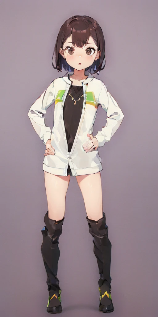 (((Plain background 1:2))) (masterpiece, high quality: 1.1) 1girl full body standing, HANDS ON HIPS