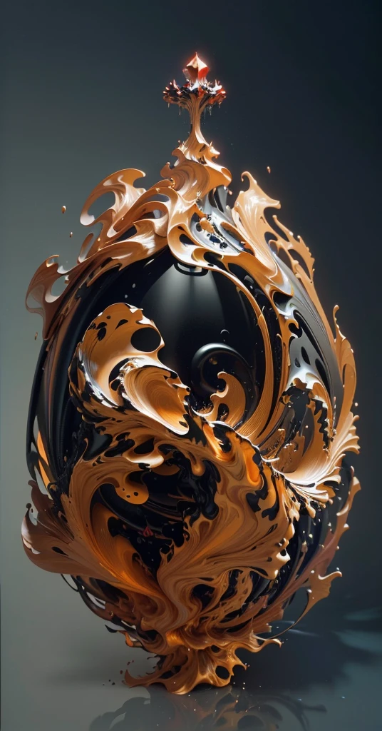 There is a very large red object in the middle of a dark background, 3 d Fluid simulation render, chaotic swirling ferrofluids, rendered in houdini, houdini Fluid simulation, Epic 3D Abstract Model, Fluid simulation in houdini, Fluid simulation, rendered in maya and houdini, rendered, black Fluid simulation, intricate artwork. Octane render