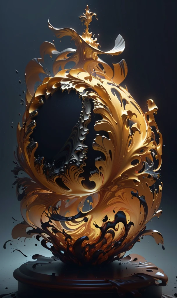 There is a very large red object in the middle of a dark background, 3 d Fluid simulation render, chaotic swirling ferrofluids, rendered in houdini, houdini Fluid simulation, Epic 3D Abstract Model, Fluid simulation in houdini, Fluid simulation, rendered in maya and houdini, rendered, black Fluid simulation, intricate artwork. Octane render