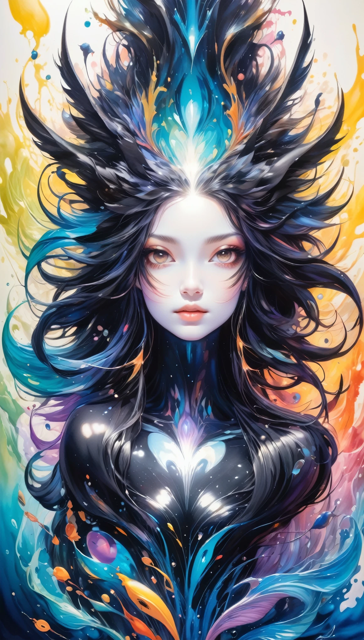 beautiful girl, chaotic art,dynamic brushstrokes,abstract expressionism,vibrant colors,fluid forms,energetic composition,highly textured,mixed media,unpredictable patterns,spontaneous creation,abstract shapes,frenetic lines,explosive energy,emotional intensity,fluidity and movement,visceral impact,unconventional materials,expressive gestures,bold contrasts,non-representational,organic abstraction,whimsical elements,distorted perspectives,intricate layers,sensory experience,tactile surfaces,complexity and depth,improvisation,creative experimentation,emergent complexity,unrestricted creativity,chance and accident,unrestrained imagination,harmony in chaos,chaos as a creative force